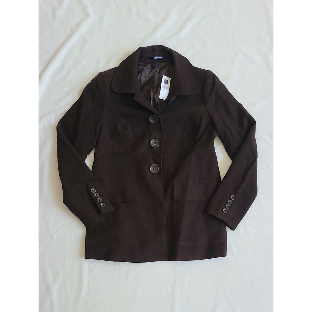 GAP Women's Dark Brown Button-Front Blazer Jacket Cotton FLAWED Vintage Medium